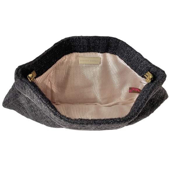 Lauren Merkin Clutch Black Gray Tweed Sparkle - Picture 5 of 10